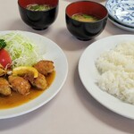松山 - カキベーコンバター焼き、ライス大(みそ汁付)