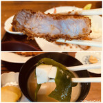 Izumiya - 上 見事な柔らかさの豚ロース肉
                        下 味噌汁の具