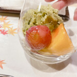 うを徳 - 自家製抹茶アイス、クィーンニーナ、柿、林檎