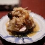 蛤坂 まえかわ - 高坂鶏の胸、きのこおろし