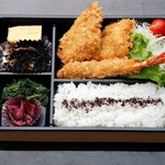 Three kinds of fried Seafood Bento (boxed lunch)