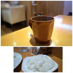 カフェプリメイル - ◆コンソメスープの味わいは好み。 ◆ご飯はつやがあり美味しいですが､男性には少ないかも。