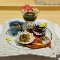 すし 福寿 - もずく、金時草お浸し、かます、河豚煮凝り、鮪煮付
