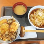 Tendon Tenya Toyama Hongo Ushin Ten - 野菜天丼＆温そば＆お味噌汁