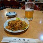 中国家庭料理 大福元 - フライングした生ビールと柞菜
