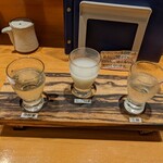 Sushi Izakaya Nihonkai - 島根の冷酒3種酒飲み比べ(玉鋼・隠岐誉・にごり酒)