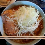 和風らーめん 夢館 - 炎麺(3辛)、白ネギ・トロチャーシュートッピング……あ、2玉