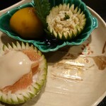 和ごころ 泉 - 無花果のゴマソース、栗甘煮、鱧の子の玉〆。