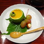 草喰 なかひがし - デザート：みかんゼリー、バジルと豆腐のシャーベット・バルサミコ酢、甲斐路ぶどう、ナツメヤシ