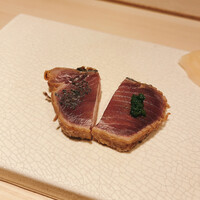 すし寿 - カツオ  つまみ  漬け揚げ　薬味＆竹炭塩