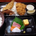 魚七鮮魚店 - 手開きアジフライ＆ホタテフライ定食1073円＋税