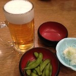 そじ坊  - ほろ酔いセットのビールと小鉢