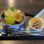 日本料理 まめぞう - フルーツ盛り合わせと黒糖アイスにモンブラン