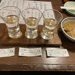 庄や - 利き酒セット〔鶴齢雪男・北雪・真澄〕、お通し