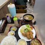 中根うどん - カキフライ定食＋カレー南蛮うどん
