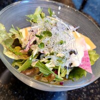神戸牛洋食アモナ - セットサラダは新鮮野菜が彩りかんてんぱぱ付き！ちゃんとしてて食べごたえあり。