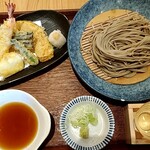 蕎麦と鶏 はんさむ - 天ぷらせいろ蕎麦(1,200円)