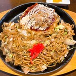 鉄板 風土 - お好み焼きハーフと焼きそばハーフランチ