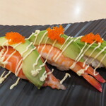 のん太鮨 一丁目一番地 柳井店 - 2022年の｢アボカド三貫盛り｣462円