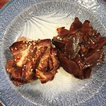 中国料理 百宴香 - 前菜２品  広東式叉焼 そして鸭肝（鴨の砂肝）