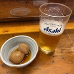 庄助 - 生ビール・お通しの玉こんにゃく