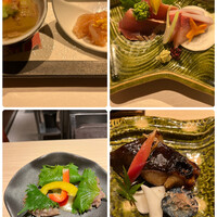 波奈 本店 - ランチコース金木犀４４００円。先付、お造り、さんが焼、銀鱈漬け焼。このお値段にしては豪華な内容です。さんが焼が特に良かったです（╹◡╹）