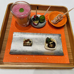 ナベノ-イズム - ５年経っても忘れられない「雷おこし」の　アミューズが健在だったのは嬉しいです！　ラ・フランスの ガスパチョ最高でした！　　　　　