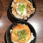 Menya Susuru - バラ肉のせご飯(上)とチャーシューご飯(下)