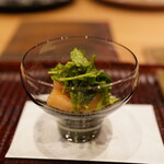すし処 ひさ田 - 煮帆立、クレソン、ジュレ掛け
