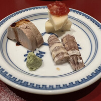蛇の市 本店 - あん肝、長芋と筋子の麴漬、しゃこ