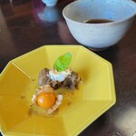 職人館 - さつま芋のお餅 リコッタチーズ 鬼灯となつめの薬膳茶