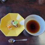 職人館 - さつま芋のお餅 リコッタチーズ 鬼灯となつめの薬膳茶