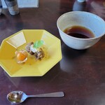 職人館 - さつま芋のお餅 リコッタチーズ 鬼灯となつめの薬膳茶
