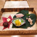 Yuishoku Ikawa - 八寸　クジラ酢みそ　落花生　栗　クリームチーズ味噌漬け