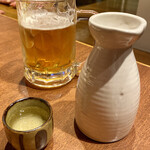 食彩 朱庵 - 生中と日本酒1合