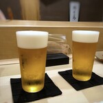 鮨 そえ島 - ◆この日は11月というのに暑くて。まずはビールから。