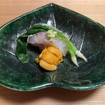 東茶屋 なかむら - 愛媛県八幡浜産　白甘鯛の昆布締め　北海道産　赤うに