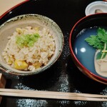 Ryouriyakashimori - 安納芋の炊き込みご飯と蛤の澄まし汁。