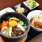 Set of stone grilled bibimbap and half bibimbap noodles