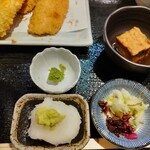 京ばし松輪 - 小鉢、漬物、大根おろし・わさび、柚子胡椒 100円 ♪