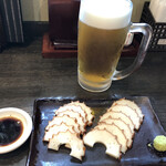 献上そば 羽根屋 - ビールとあご野焼き