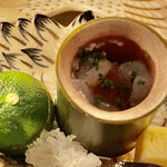 銀座 しのはら - 八寸の一品　カワハギの肝和え