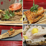 銀座 しのはら - 5. 穴子の飯蒸し　苞(つと)で蒸して　食べる時は逆さにしてお皿へ　しば漬けとサツマイモ入りの餅米　しば漬け！目から鱗