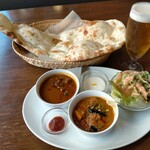 Jaipur - Aランチ950円税込、カレー2種類、ナンまたはライス、サラダ、デザート付き、ドリンクは別料金