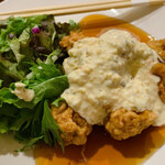 宮崎料理 万作 - 自称チキン南蛮(とり唐揚げの甘酢餡がけ)