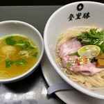 らぁめん登里勝 - 平日夜限定　比内地鶏と貝出しの塩つけ麺　1150円