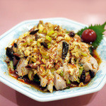 普天河 - 蒸し鶏の山椒唐辛子タレかけ