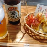 Nasu Hokushouan - 帆立天婦羅単品とノンアルビール