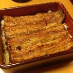 つきじ宮川本廛 - うな重(ハ)  3780円  (よく比べるとわずかに(ニ)よりご飯が見えている面積が大きい)