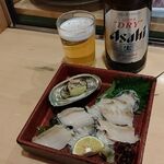 Sushi Tempura Gosakutei - ●夕食。単品。中瓶ﾋﾞｰﾙ825X2+香箱ｽﾞﾜｲｶﾞﾆのﾒｽ2178X3+刺し (鮑ｱﾜﾋﾞ1738+ﾄﾛ1650)+天ぷら蓮根418+ﾌｸﾞ唐揚1738)+土産握り3278＝16,720円
